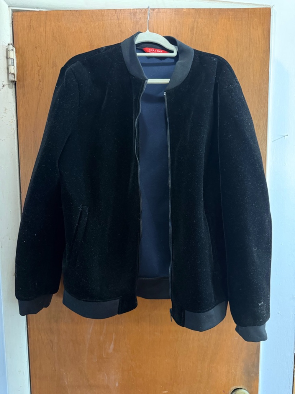 Zara Black Velvet Bomber Jacket